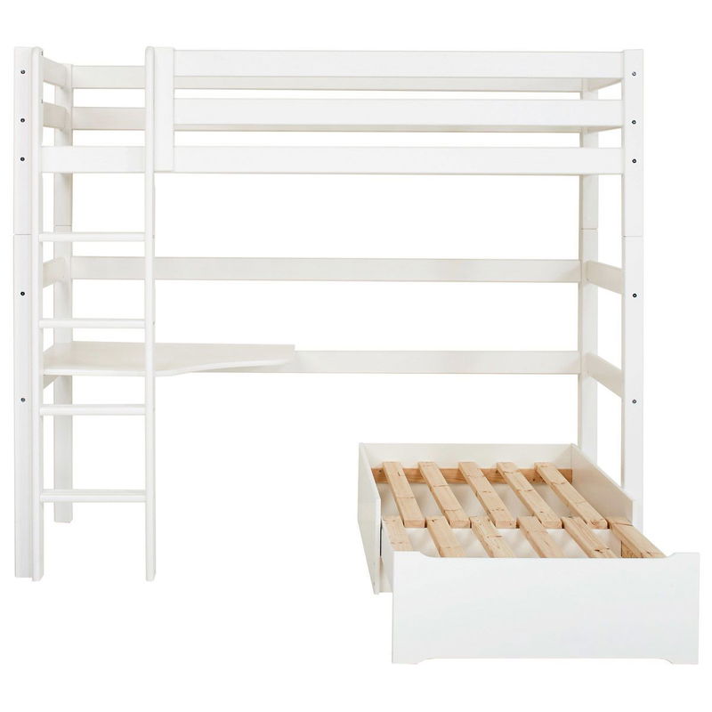 babyonlineshop Hoppekids Hochbett ECO Luxury 90x200 cm mit gerader Leiter Tischplatte & Lounge-Ecke Kostenlose Rückgabe