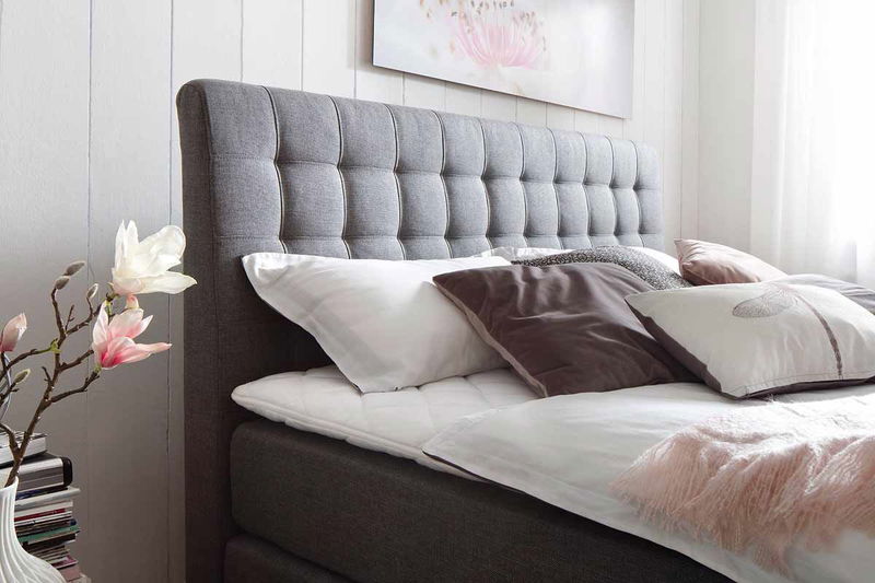 babyonlineshop Meise Lenno Boxspringbett 180 x 200 cm grau Stoff Kopfteil gesteppt & gratis Lieferung Letzte 2 Tage