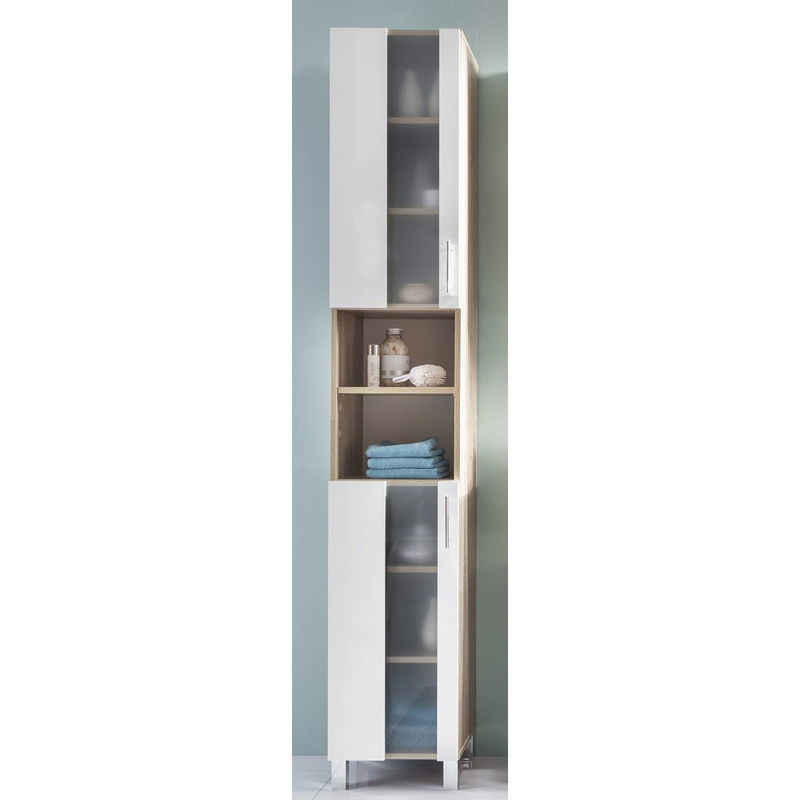 babyonlineshop trendteam Porto Hochschrank Weiß / Eiche Sägerau Hell