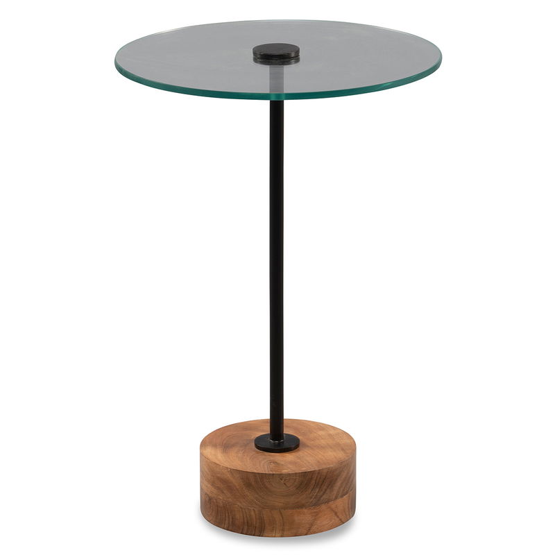 babyonlineshop HomeTrends4You - Pori 1 Beistelltisch; Glas klar / Gestell: Metall schwarz / Sockel: Akazie massiv