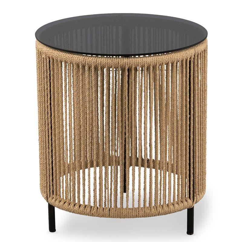 babyonlineshop HomeTrends4You - Simon 1 Beistelltisch; Sicherheitsglas grau 8mm / Gestell: Metall mit Baumwollkordel