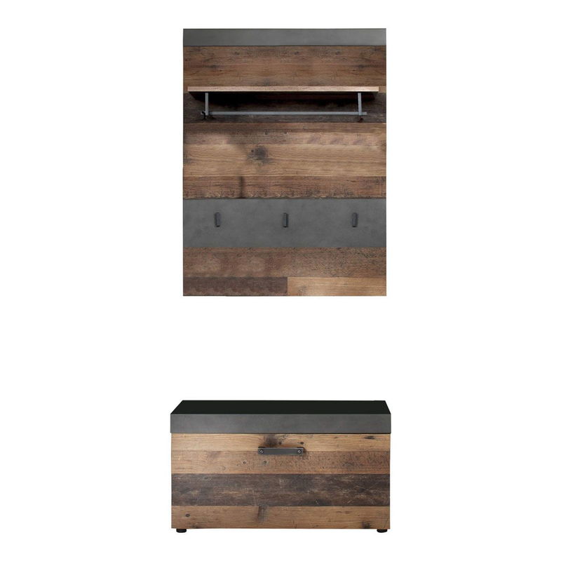 babyonlineshop trendteam Indy Garderoben-Set 2-teilig Old Wood / Graphit Grau
