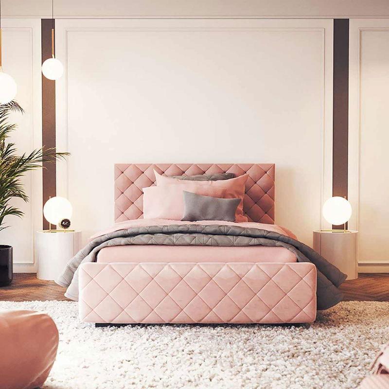 babyonlineshop Nature Kid Viana Polsterbett Velour rosa 120 x 200 cm mit Bettkasten