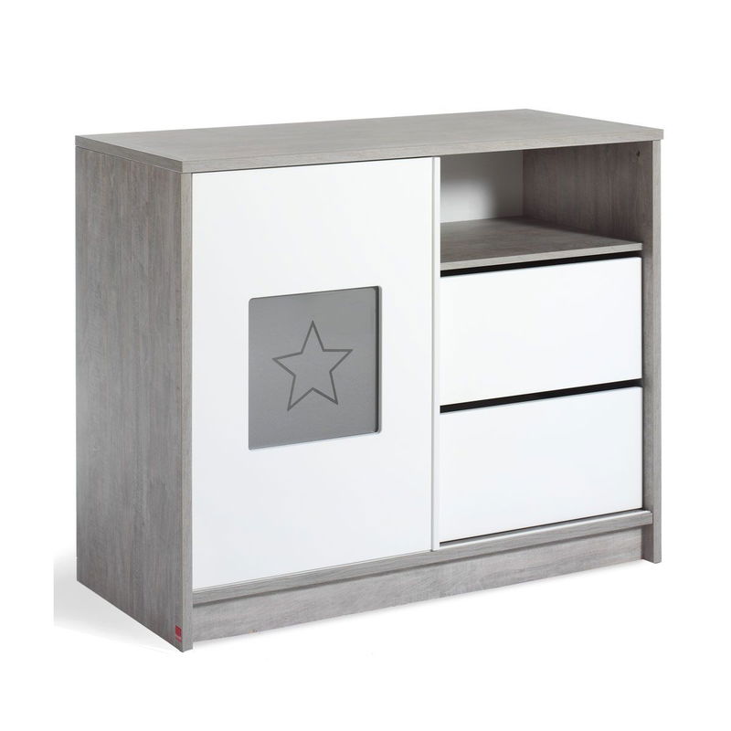 babyonlineshop Schardt Eco Star Wickelkommode Weiß/Driftwood 1 Schiebetür 2 Schubkästen - mit Wickelaufsatz Fabrikladen