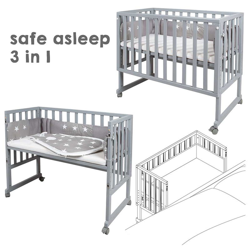babyonlineshop Roba Stubenbett 3 in 1 Little Stars safe asleep inkl. Matratze Nestchen & Schlafsack Online