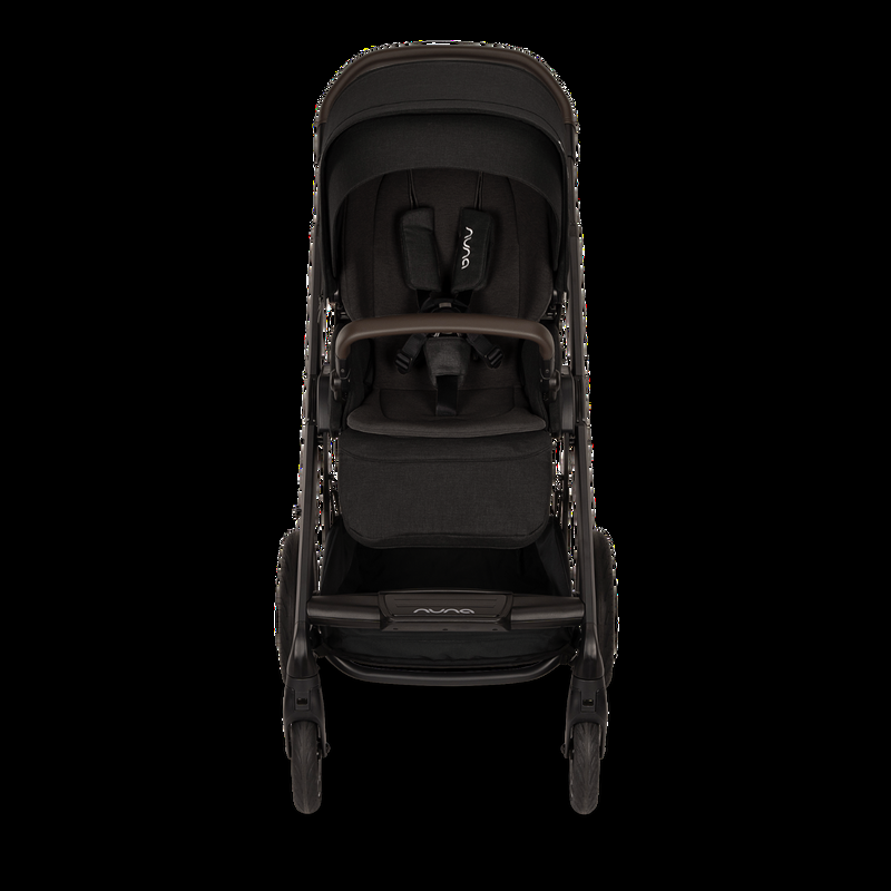 babyonlineshop Nuna MIXX next Kinderwagen mit magnetischem Verschluss inkl. Kniedecke Adapter Regenverdeck & braunem Ledergriff Caviar Muttertagsangebot