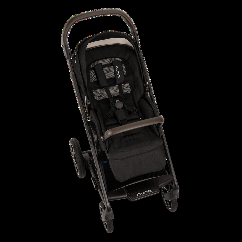 babyonlineshop Nuna MIXX next Kinderwagen mit magnetischem Verschluss inkl. Kniedecke Adapter Regenverdeck & braunem Ledergriff Caviar Muttertagsangebot