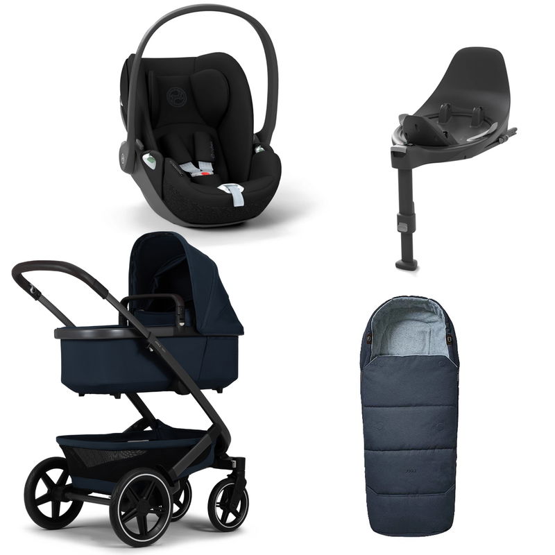 babyonlineshop Joolz Geo 3 Kinderwagen Bundle Navy blue + Cloud T i-Size Base T & Fußsack