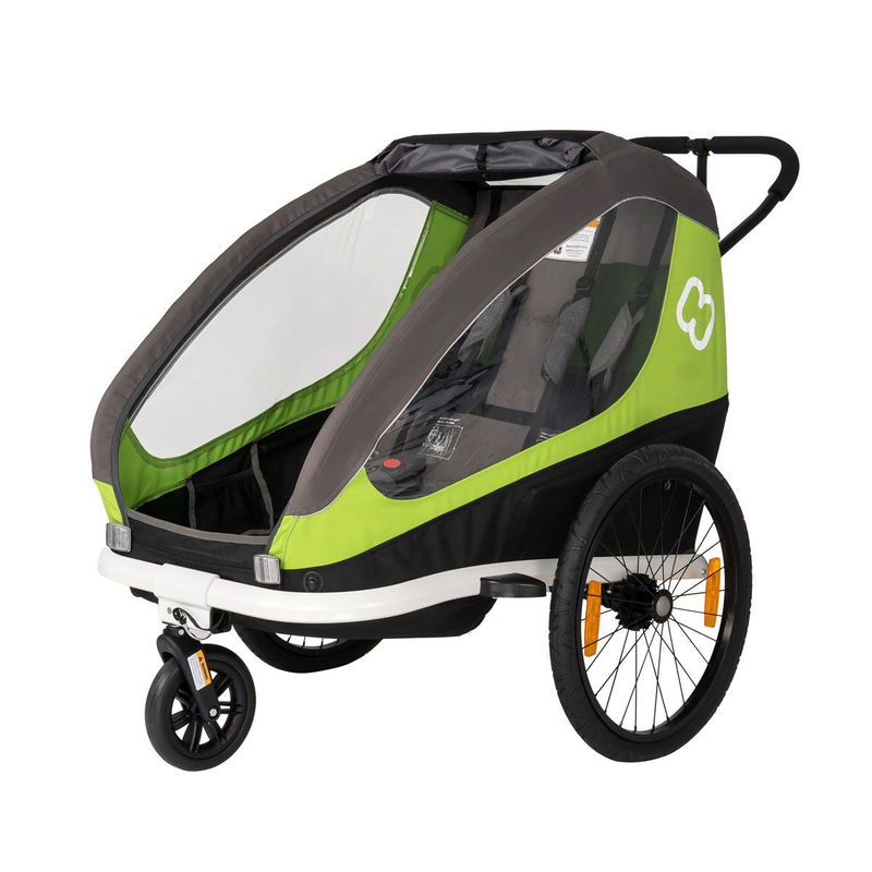 babyonlineshop Hamax Traveller Fahrradanhänger Grün/Grau inkl. Deichsel & Buggyrad Kauf eins, bekomm eins gratis