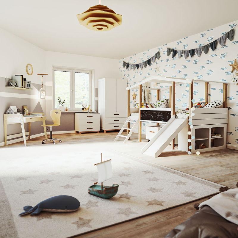 babyonlineshop Nature Kid Cory Kinderzimmer weiß/natur 8-teilig mit Hausbett 90 x 200 cm Dach & Schreibtisch Zeitbegrenzte Promotion