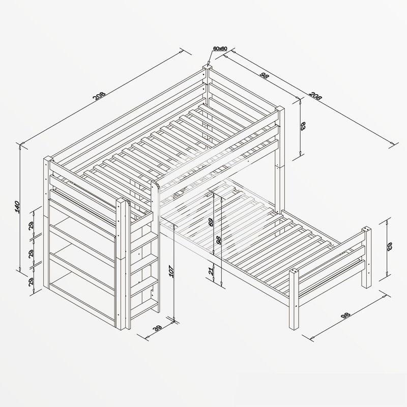 babyonlineshop Relita BENI L Etagenbett Buche massiv weiß inklusive Regal - zu 2 Einzelbetten umbaubar Sonderangebot der Fabrik