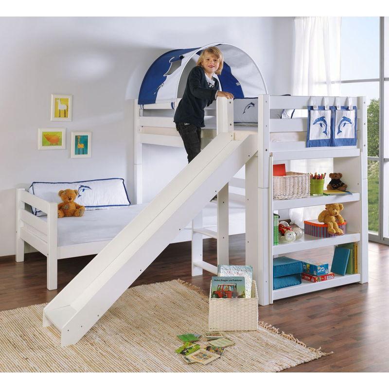 babyonlineshop Relita BENI L Etagenbett Buche massiv weiß inklusive Regal - zu 2 Einzelbetten umbaubar Sonderangebot der Fabrik