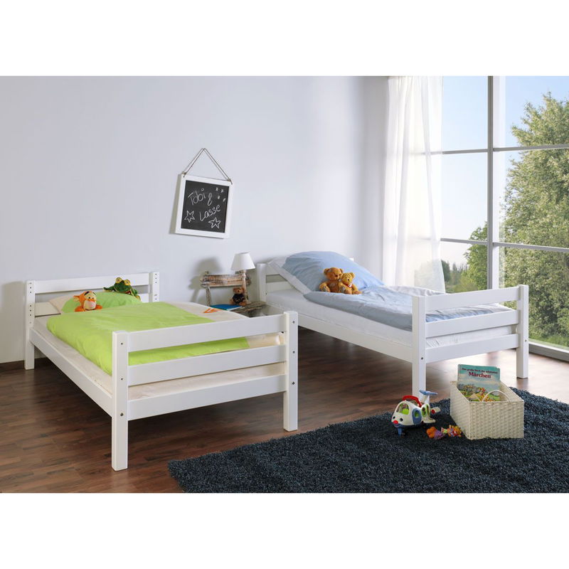 babyonlineshop Relita BENI L Etagenbett Buche massiv weiß inklusive Regal - zu 2 Einzelbetten umbaubar Sonderangebot der Fabrik