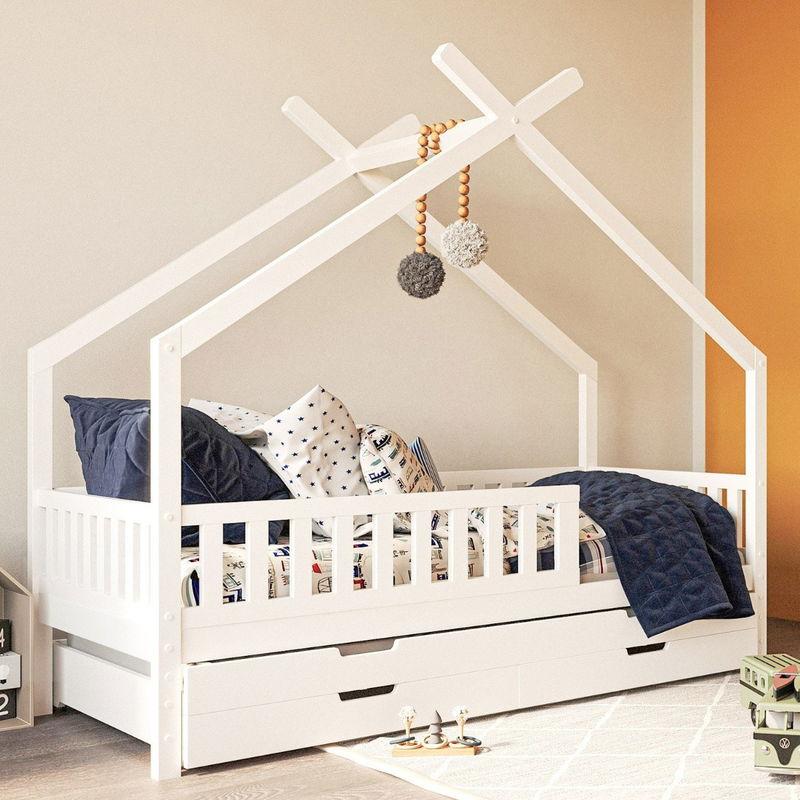 babyonlineshop Nature Kid Clara Hausbett weiß 90 x 200 cm inkl. Gästebett und Bettkasten Nur noch ein Tag übrig