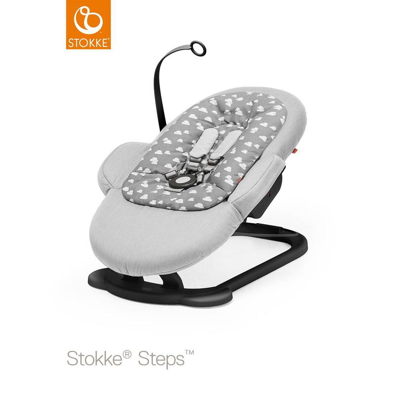 babyonlineshop Stokke® Steps™ Bouncer Grey Clouds Gestell schwarz passend zum Hochstuhl zum Toppreis im Angebot